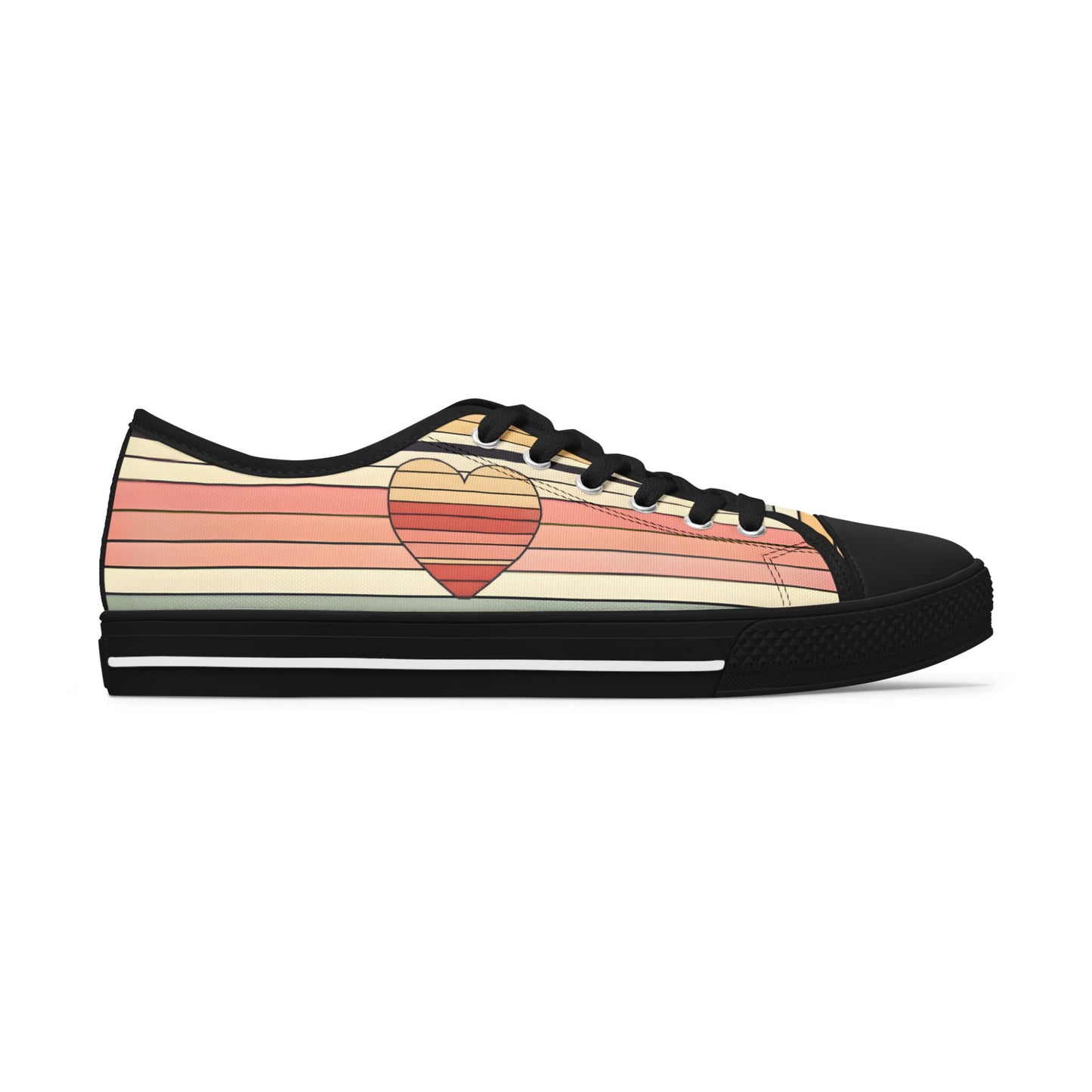 Women's Valentine's Day Retro Heart Stripe Low Top Sneakers