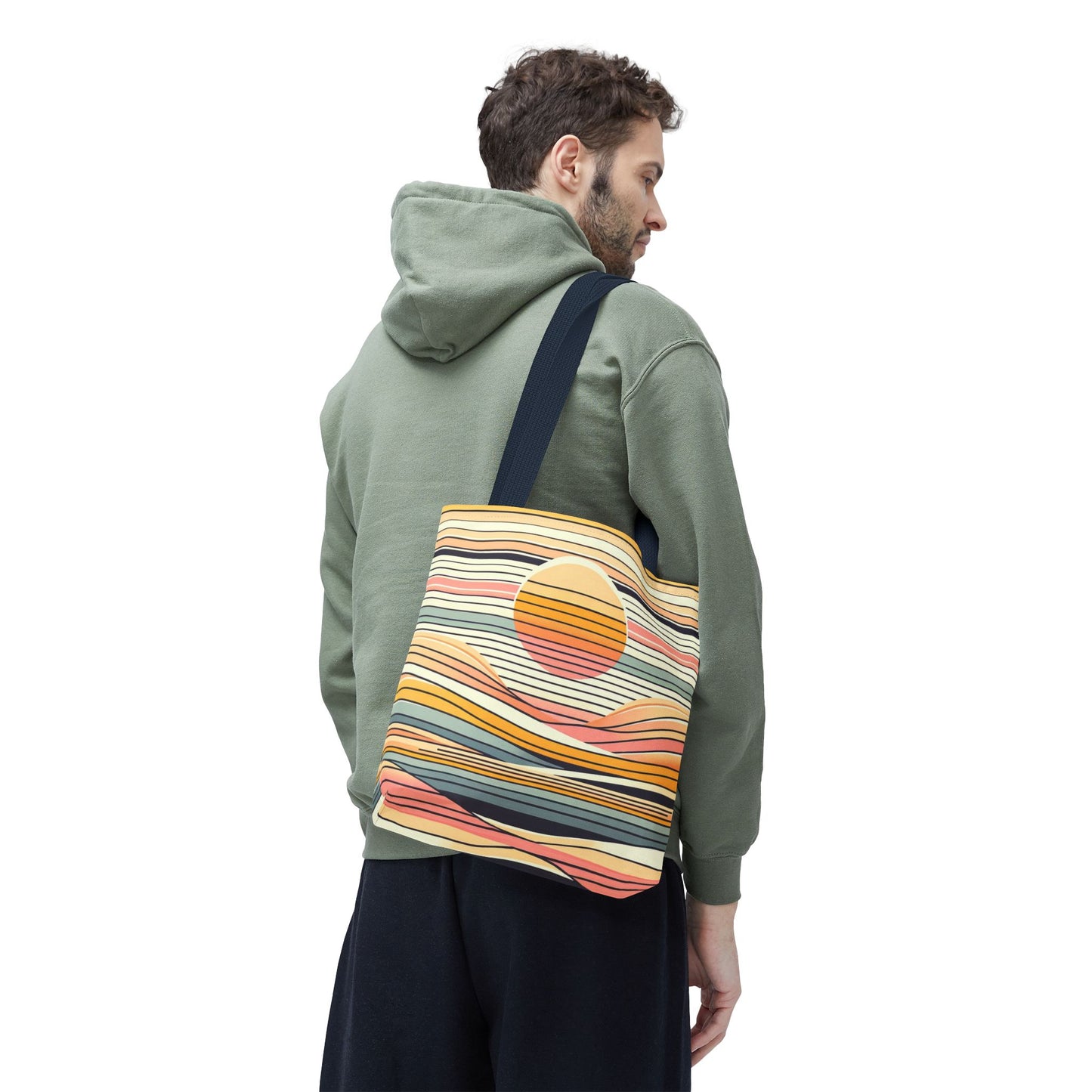 Retro Sunset Stripe Shoulder Tote