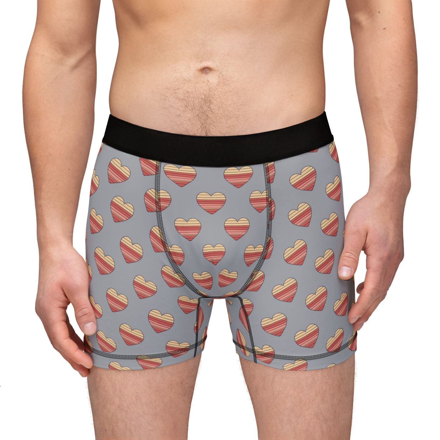Men's Valentine's Day Retro Heart Stripe Boxer Briefs