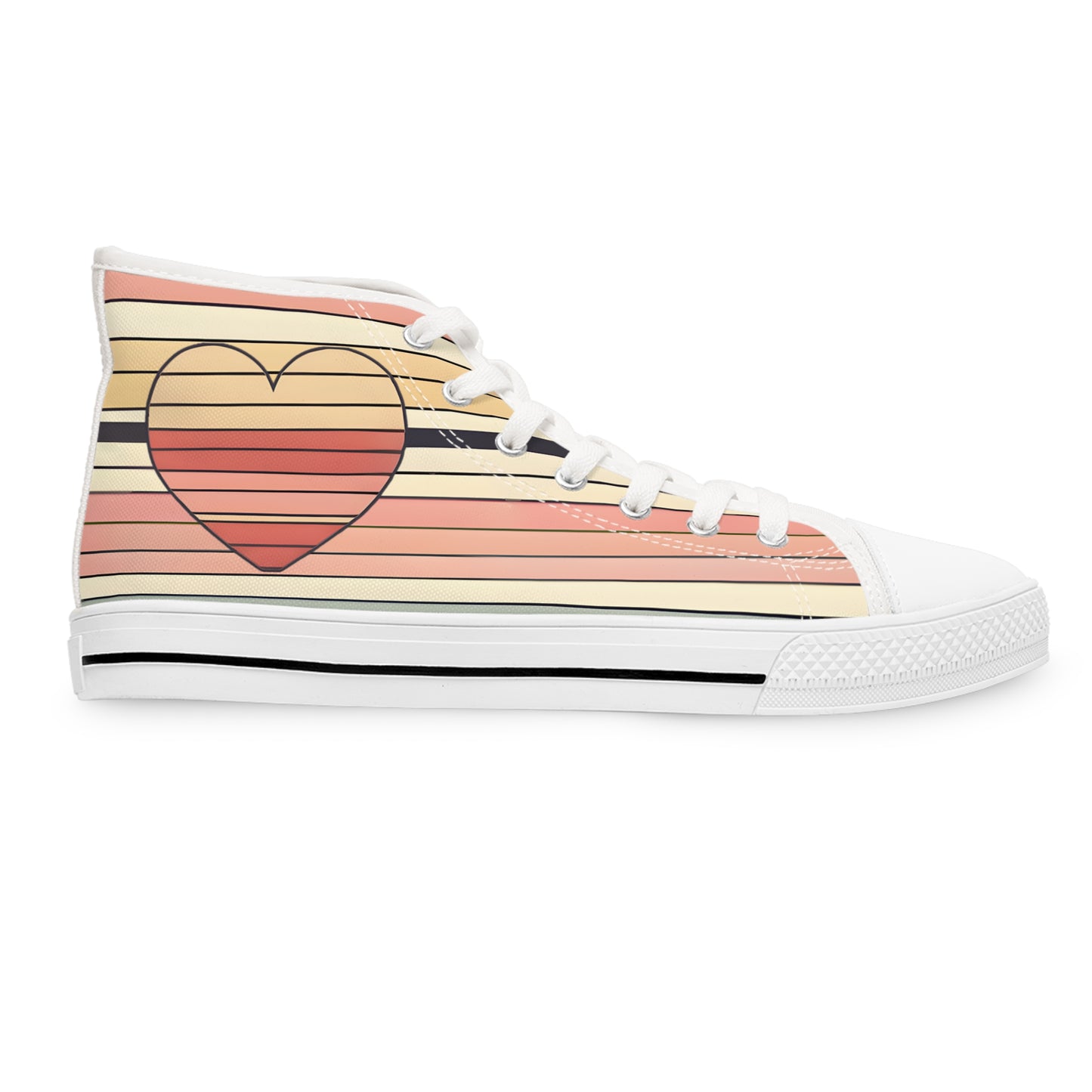 Women's Valentine's Day Retro Heart Stripe High Top Sneakers
