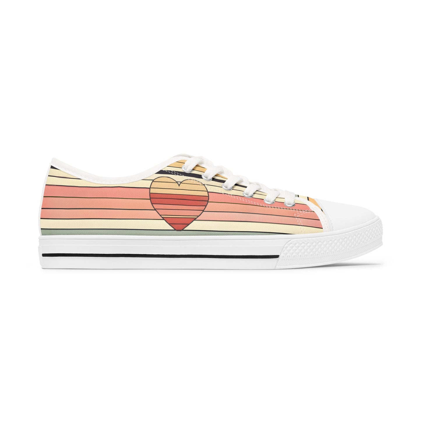 Women's Valentine's Day Retro Heart Stripe Low Top Sneakers