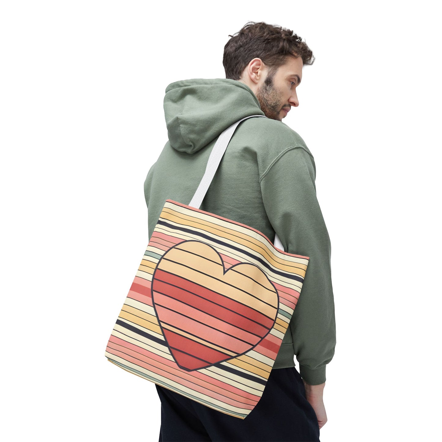 Vintage Heart Stripe Shoulder Tote
