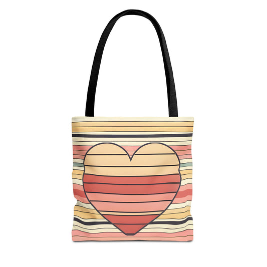 Vintage Heart Stripe Shoulder Tote