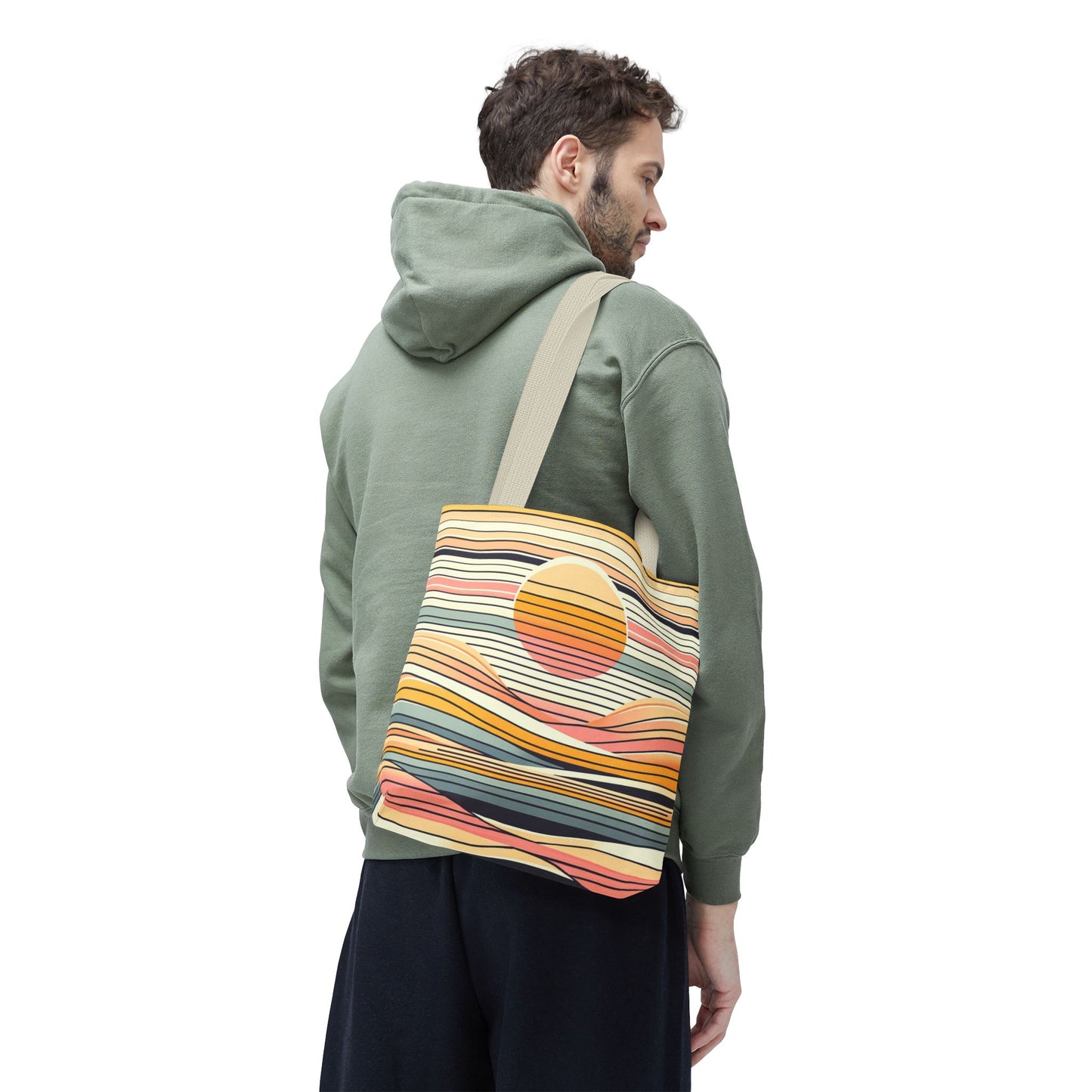 Retro Sunset Stripe Shoulder Tote