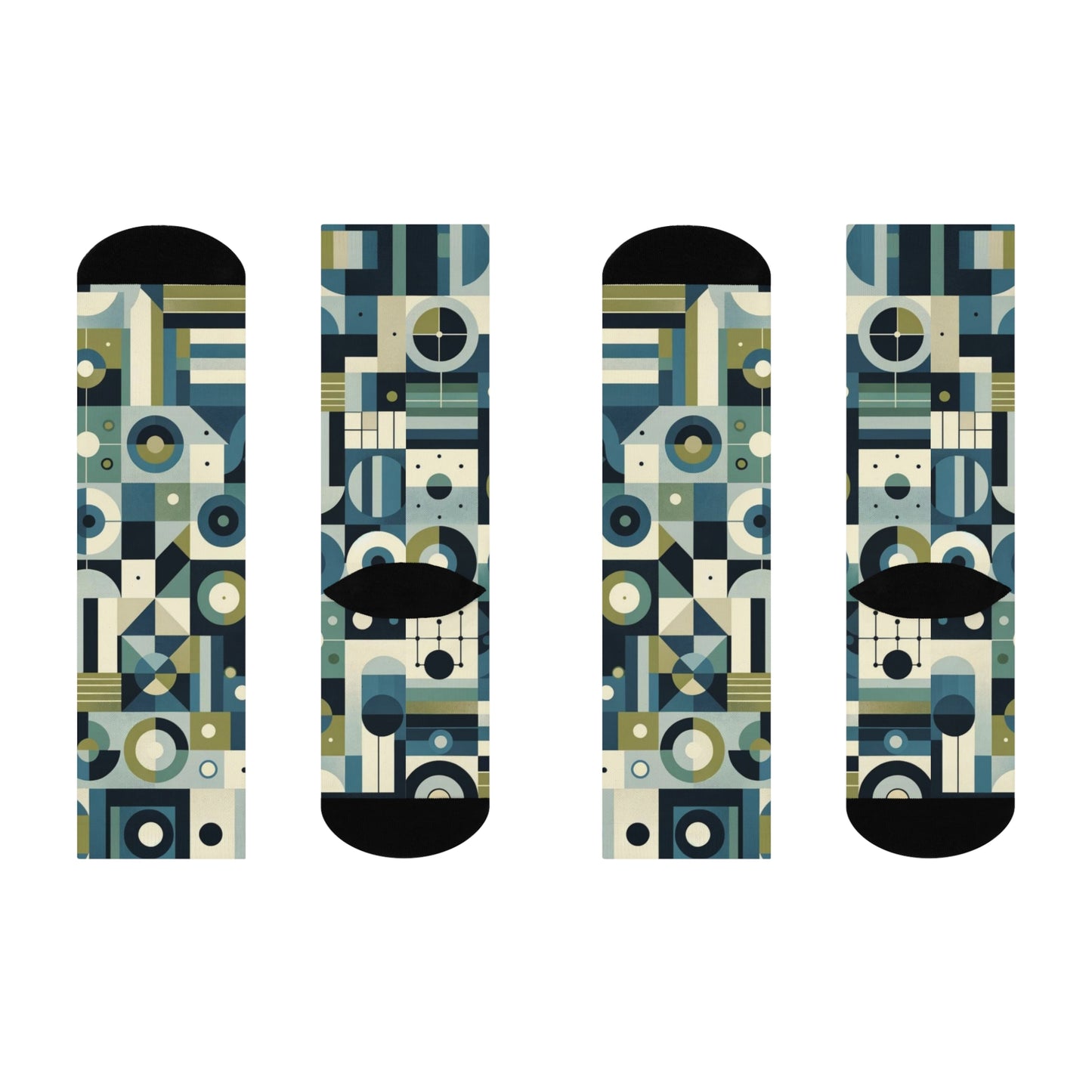 Geometric Blue Print Crew Socks
