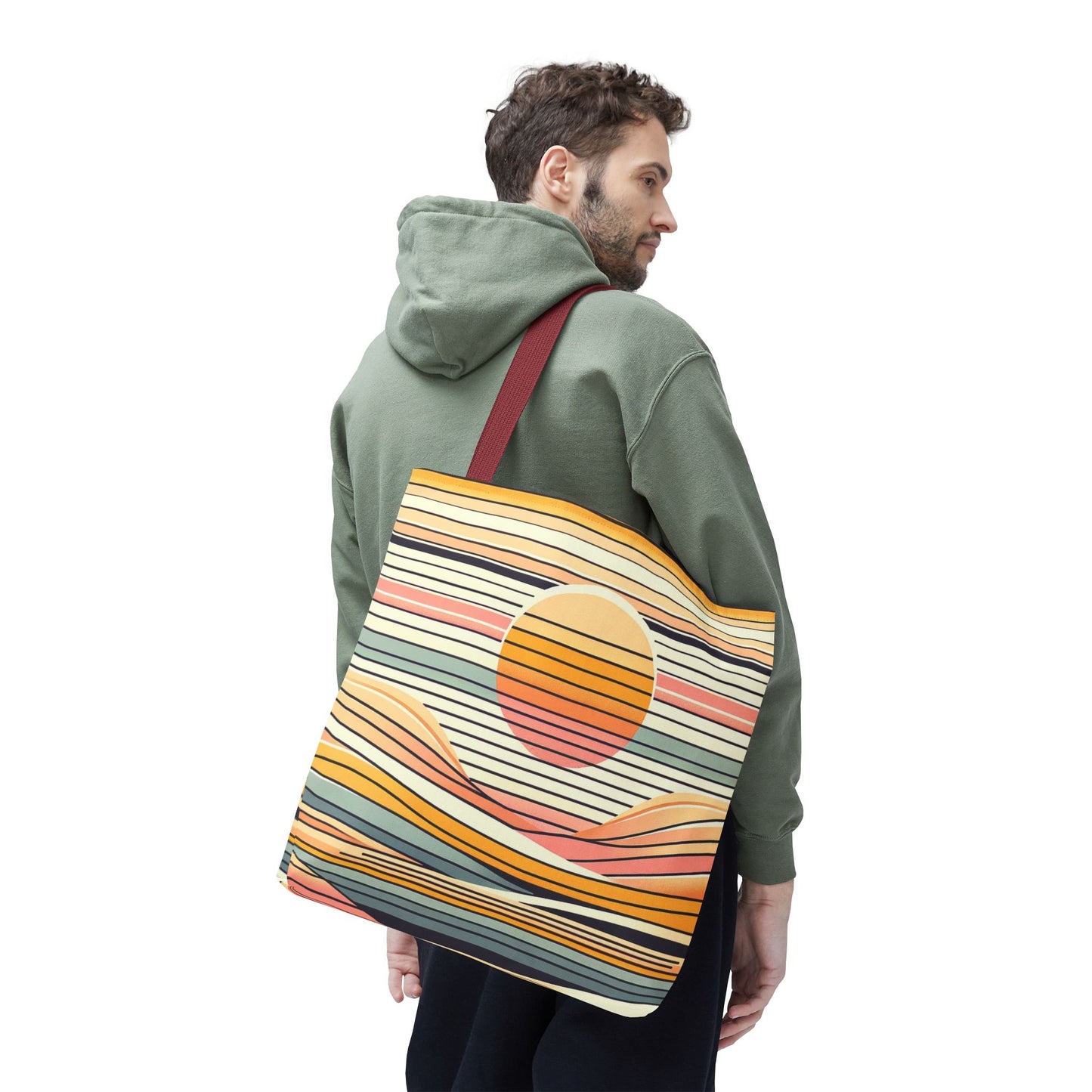 Retro Sunset Stripe Shoulder Tote