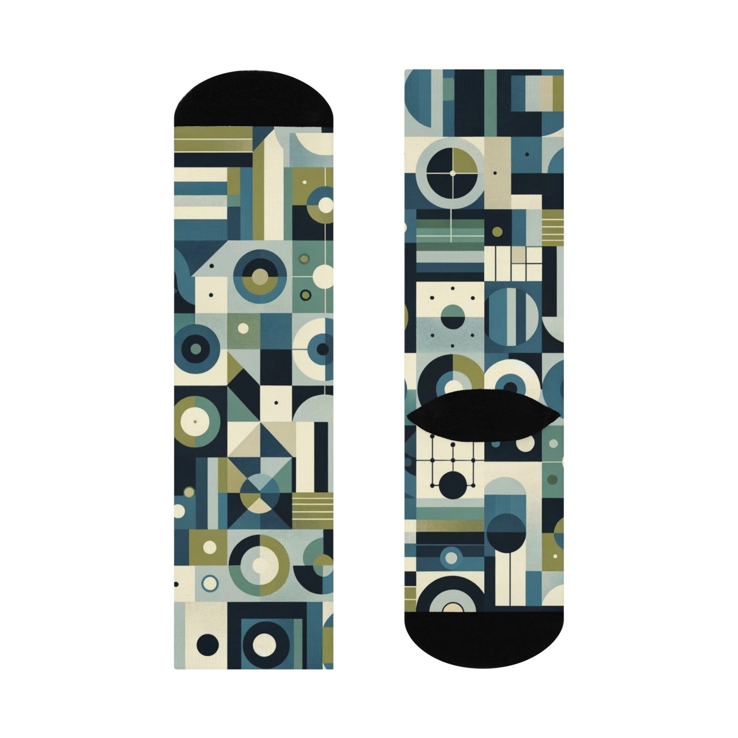 Geometric Blue Print Crew Socks