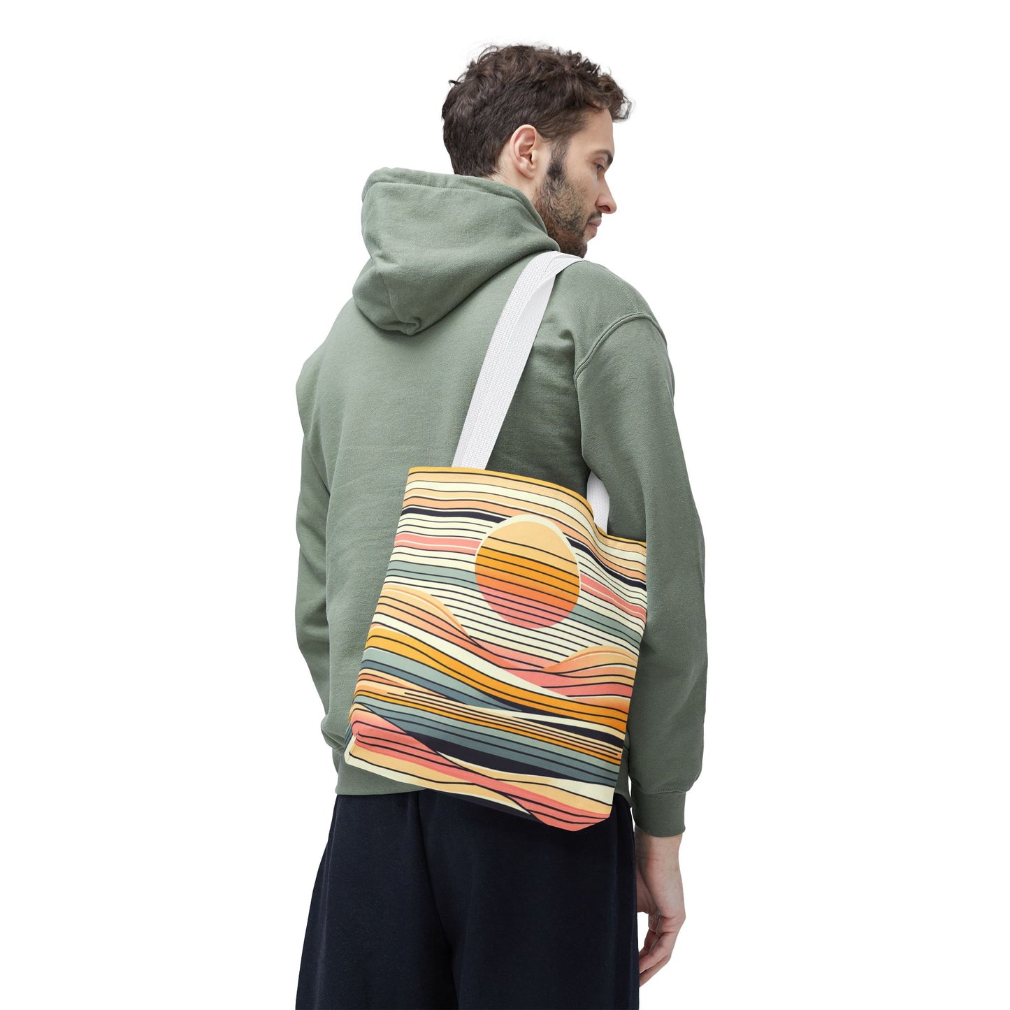 Retro Sunset Stripe Shoulder Tote