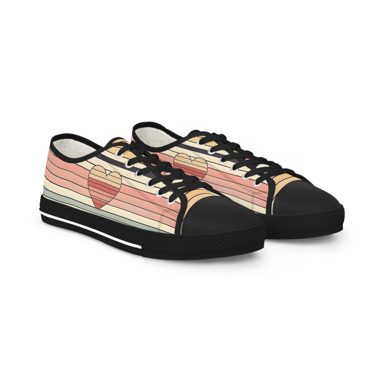 Men's Valentine's Day Retro Heart Stripe Low Top Sneakers