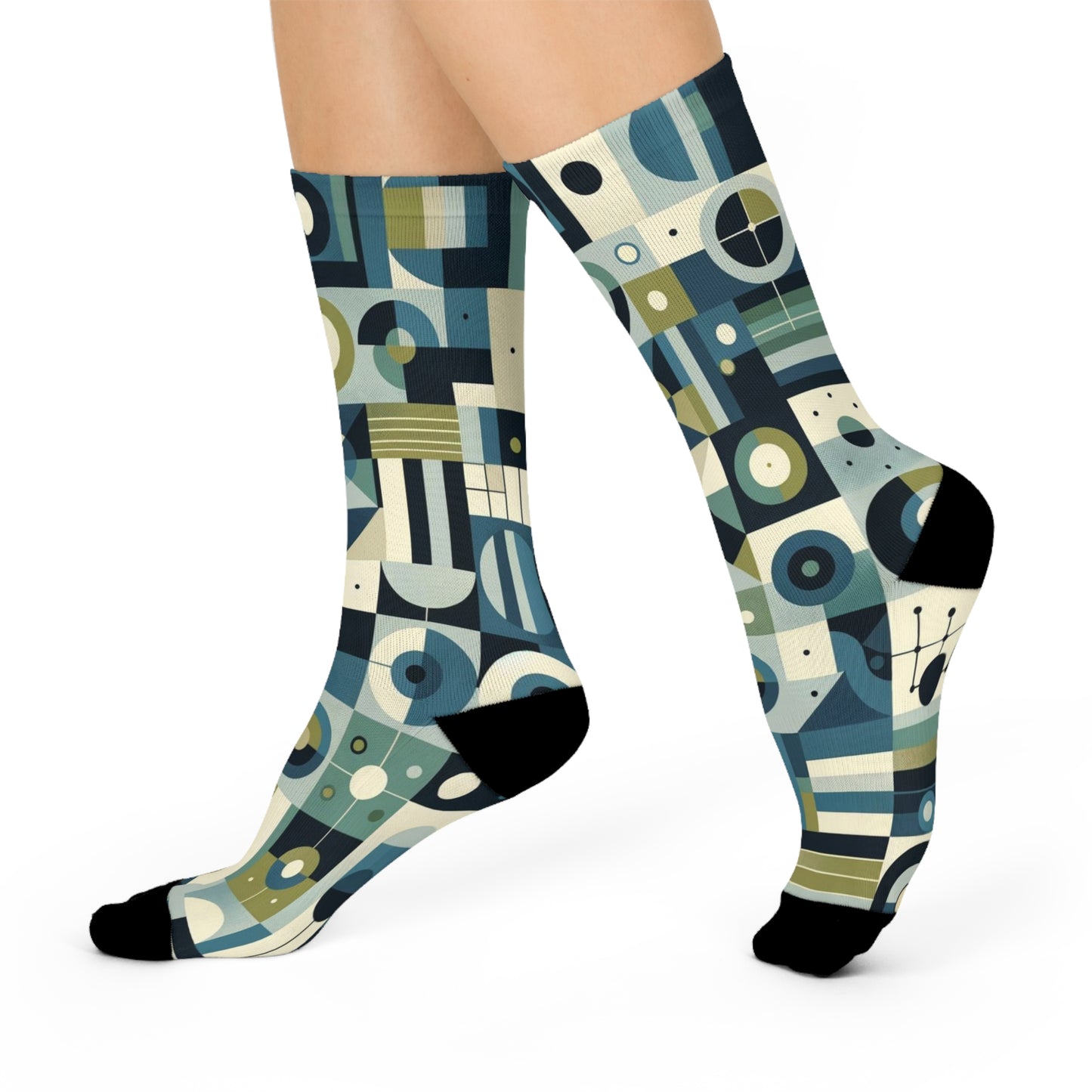 Geometric Blue Print Crew Socks