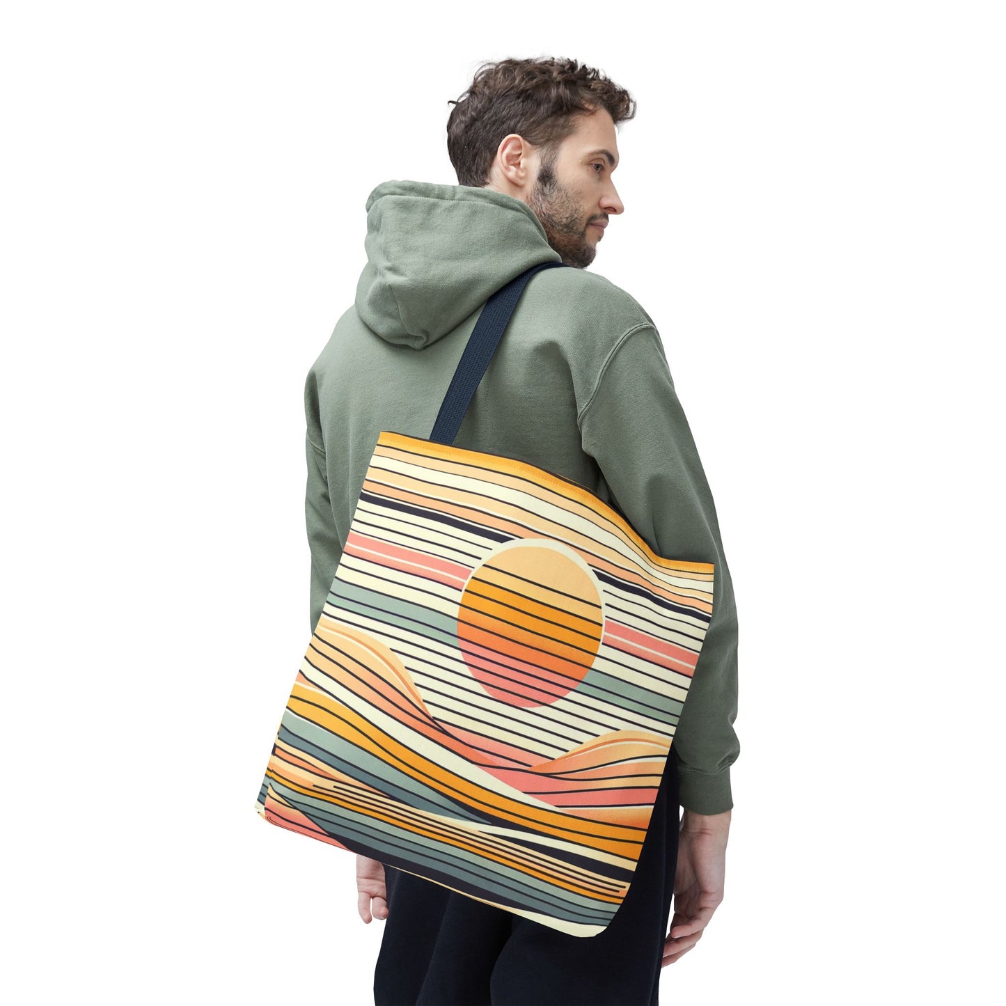 Retro Sunset Stripe Shoulder Tote