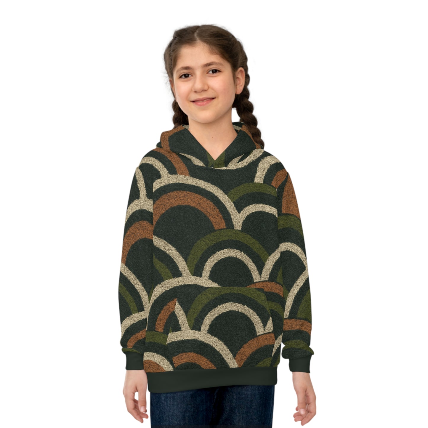 Kids Boho Deco Olive Scallop Hoodie