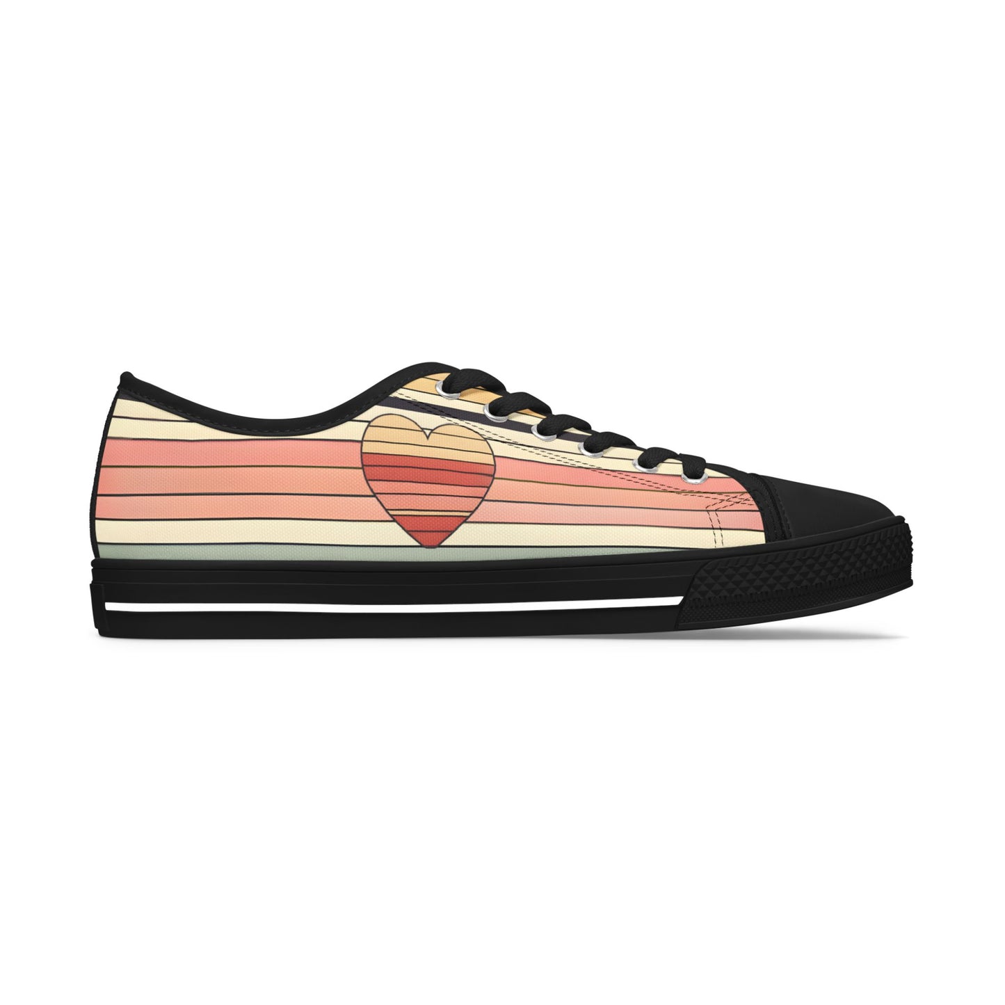 Women's Valentine's Day Retro Heart Stripe Low Top Sneakers