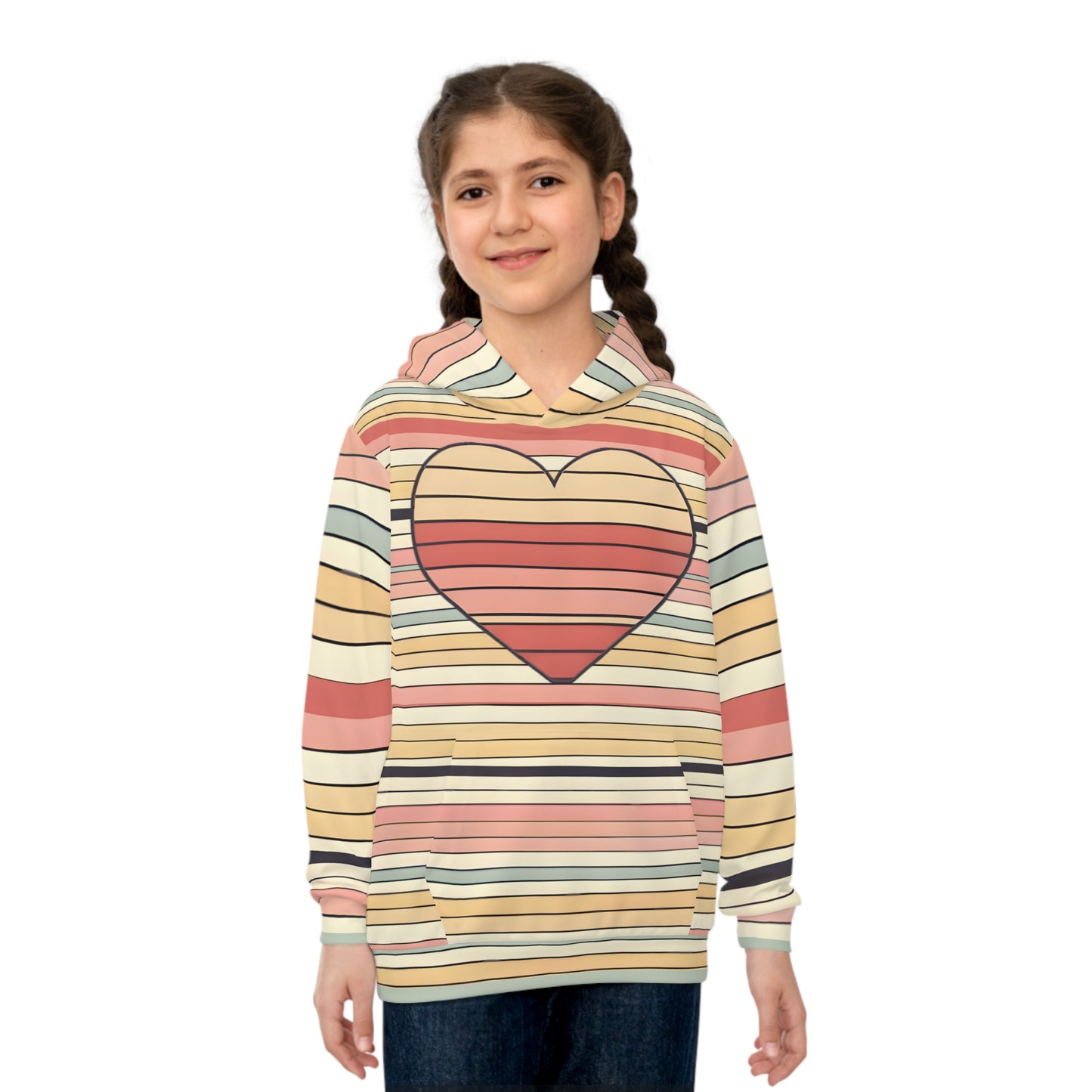 Kids' Valentine's Day Retro Heart Stripe Hoodie