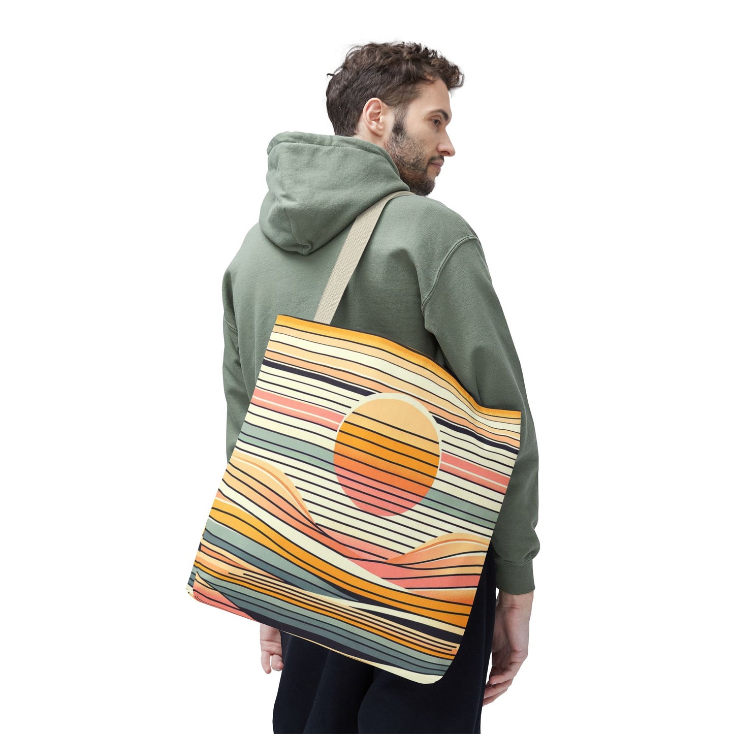 Retro Sunset Stripe Shoulder Tote