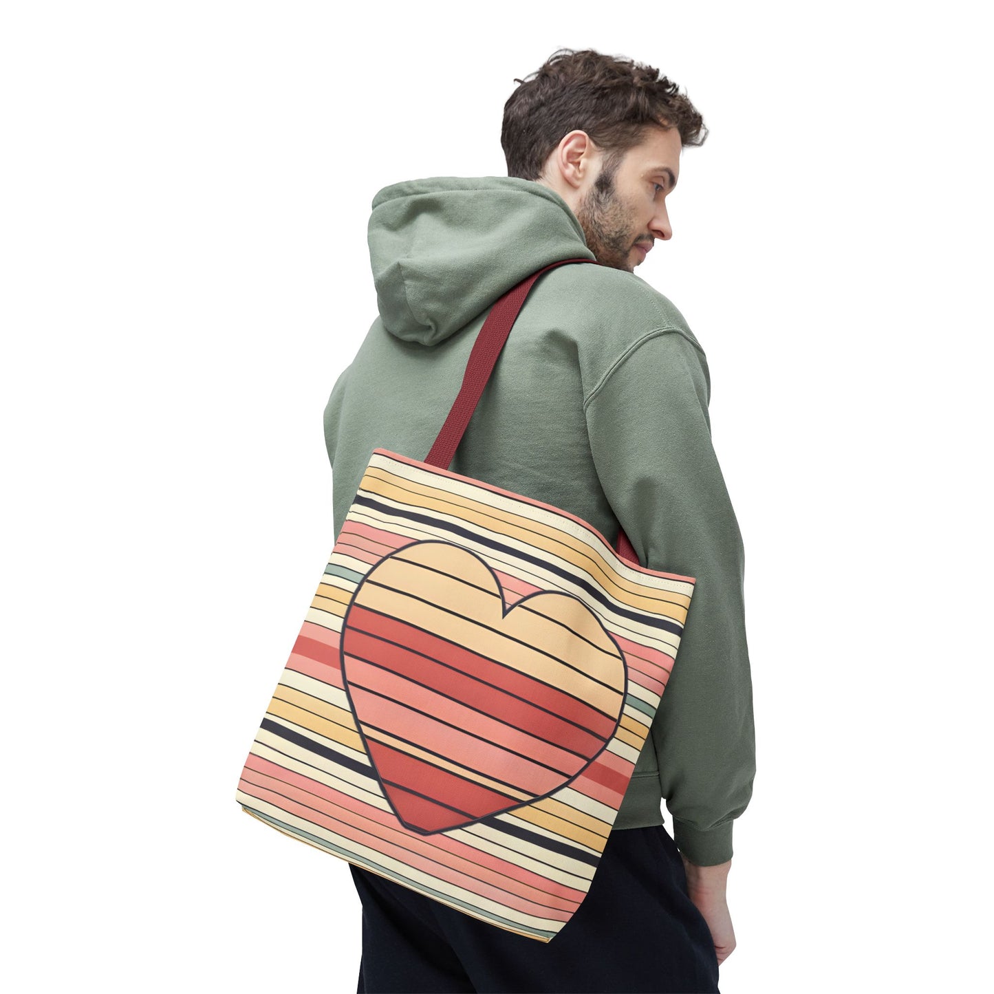 Vintage Heart Stripe Shoulder Tote