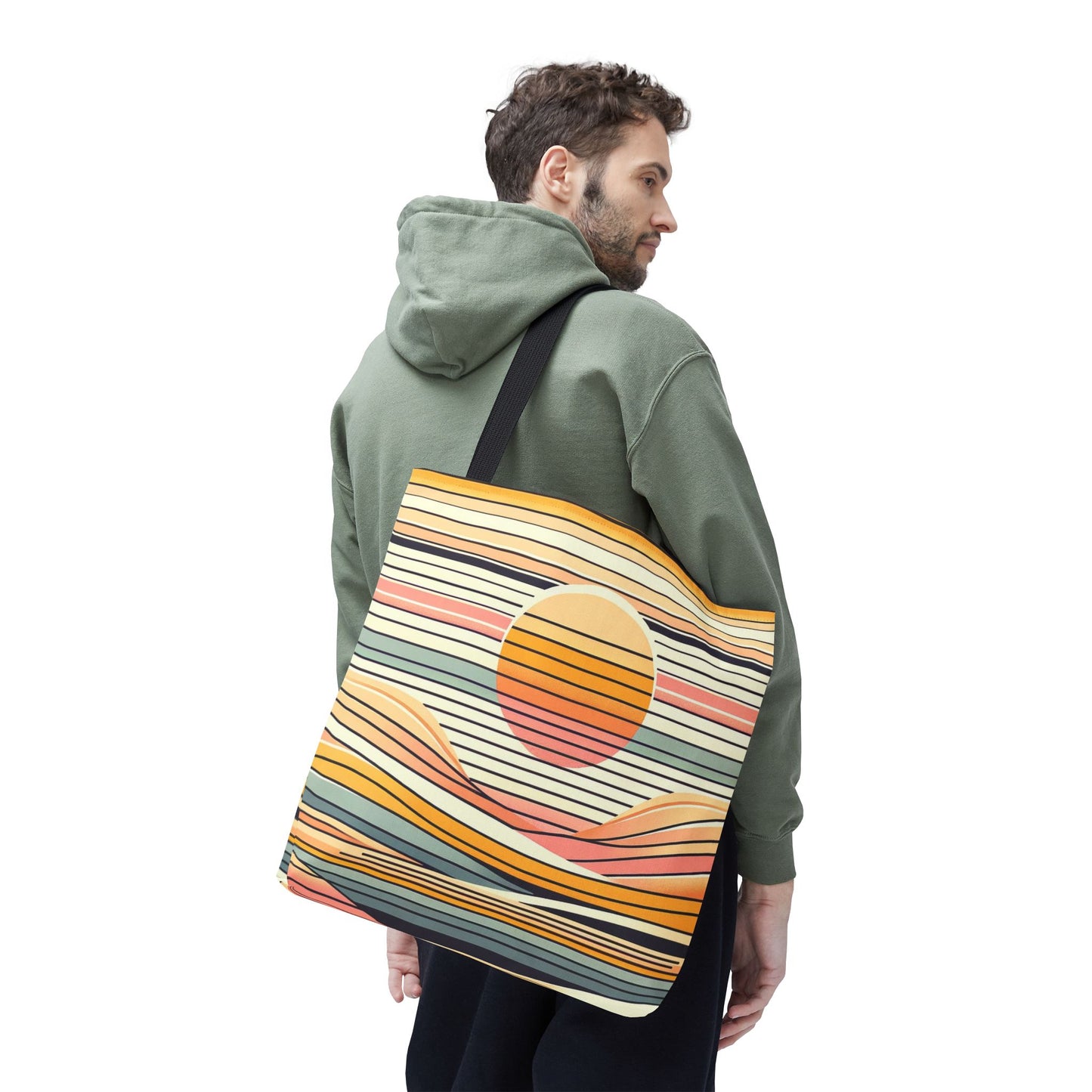 Retro Sunset Stripe Shoulder Tote