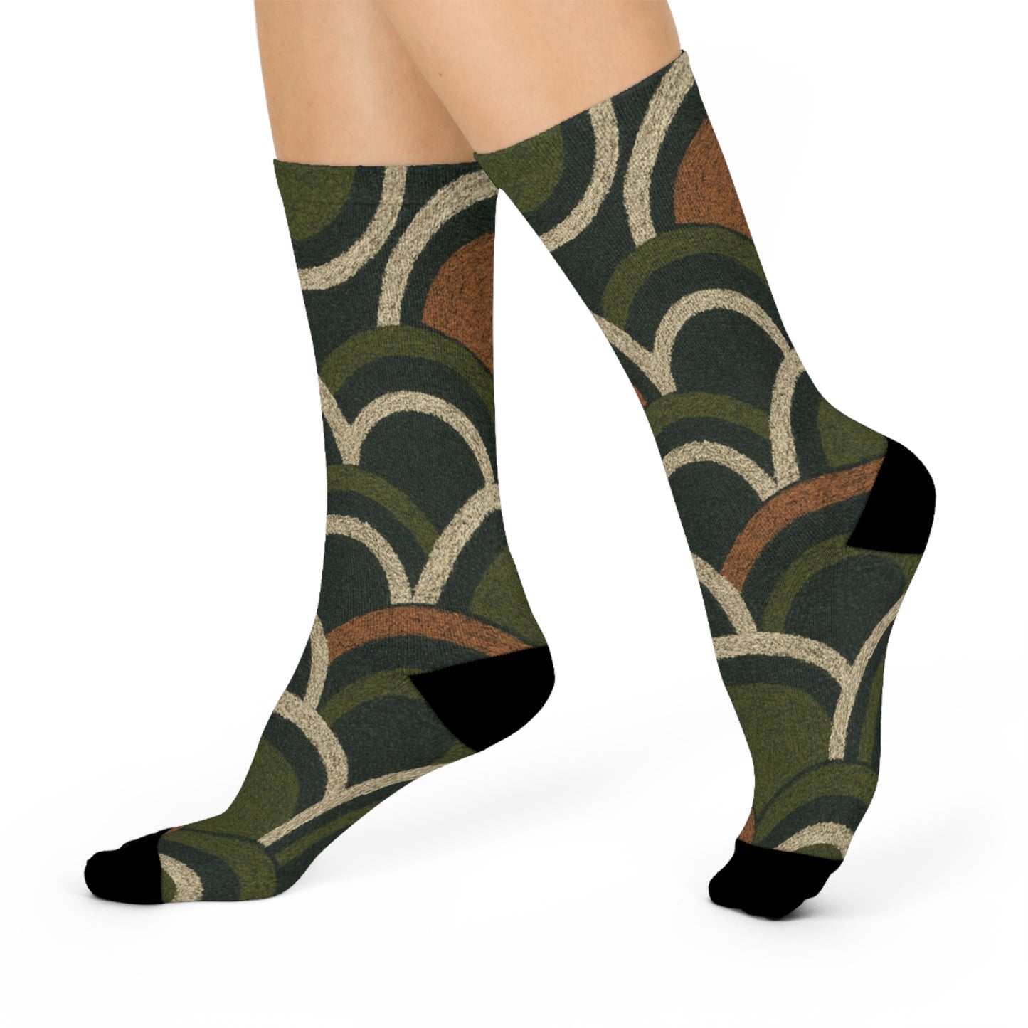 Boho Deco Olive Scallop Crew Socks