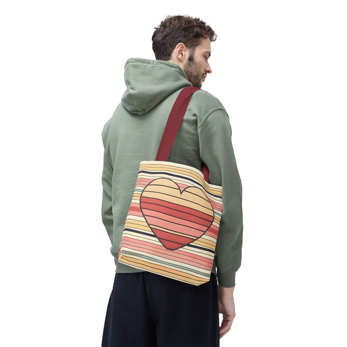 Vintage Heart Stripe Shoulder Tote