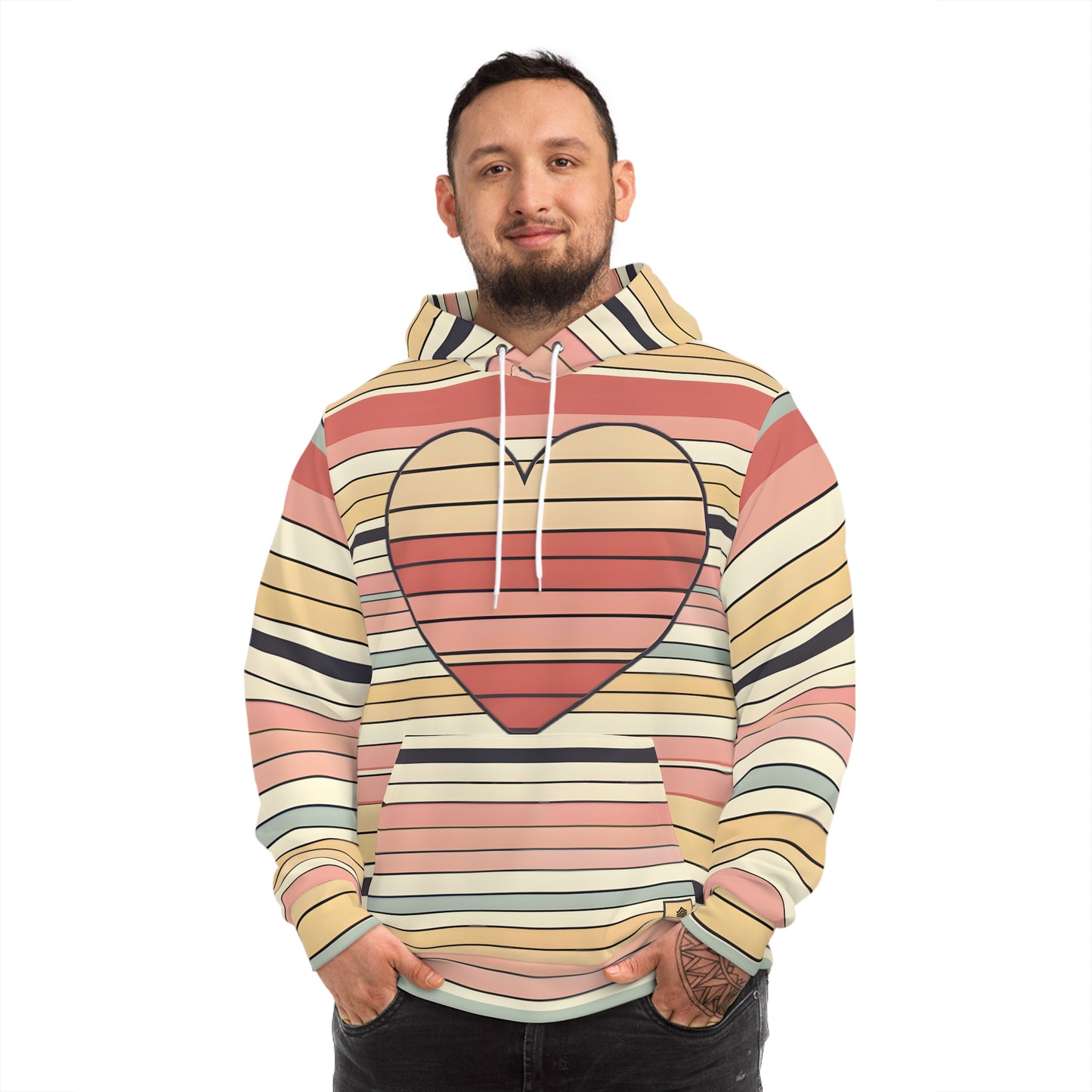 Adult Valentine's Day Retro Heart Stripe Hoodie