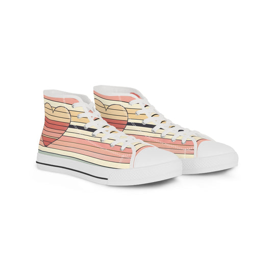 Men's Valentine's Day Retro Heart Stripe High Top Sneakers