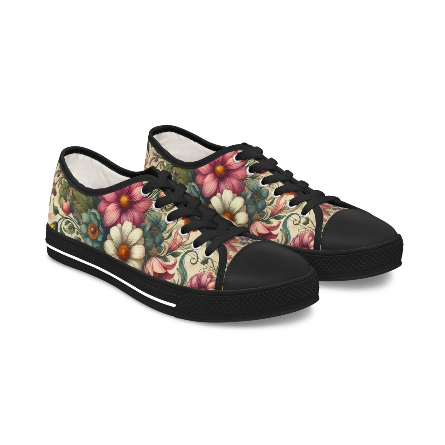 Women's Floral Vintage Canvas Low-Top Sneakers