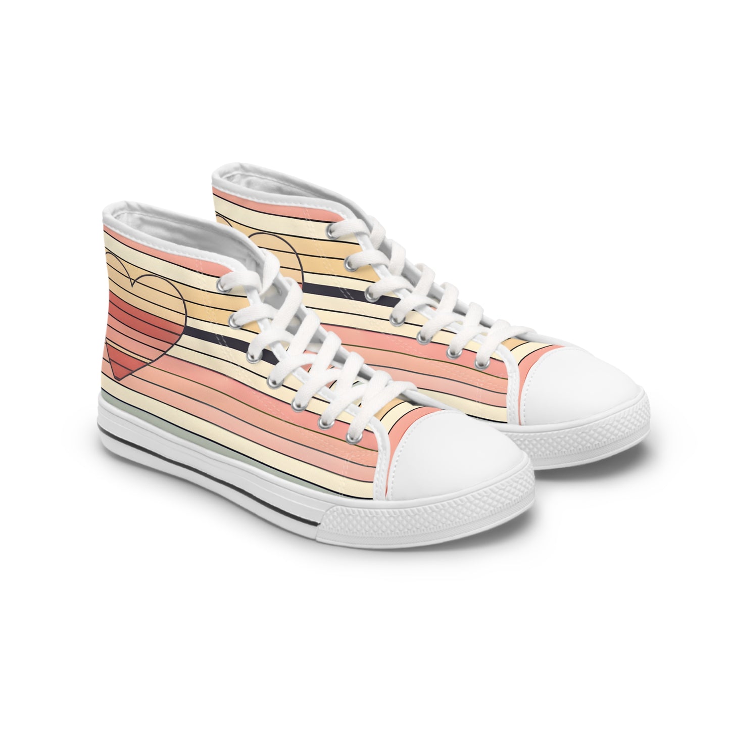 Women's Valentine's Day Retro Heart Stripe High Top Sneakers