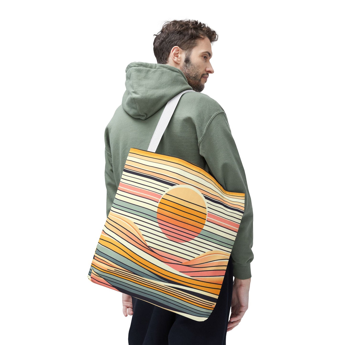Retro Sunset Stripe Shoulder Tote
