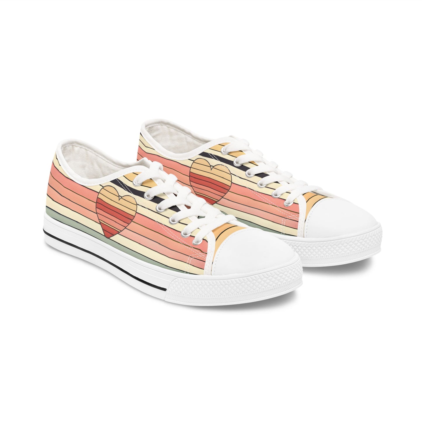 Women's Valentine's Day Retro Heart Stripe Low Top Sneakers