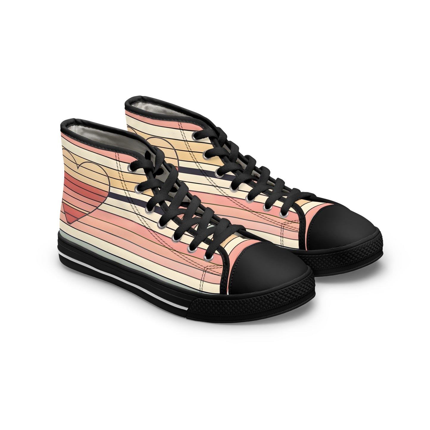 Women's Valentine's Day Retro Heart Stripe High Top Sneakers