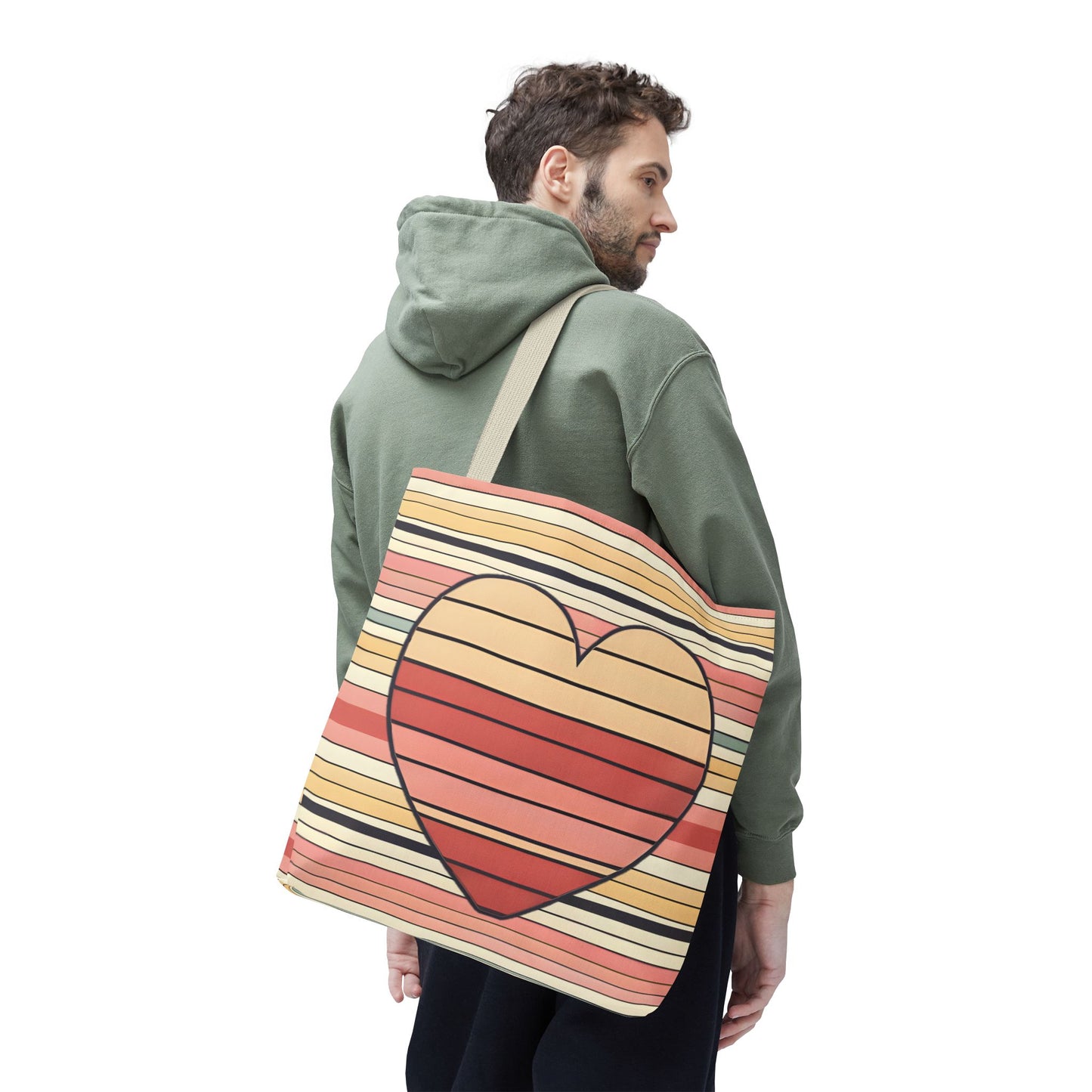 Vintage Heart Stripe Shoulder Tote