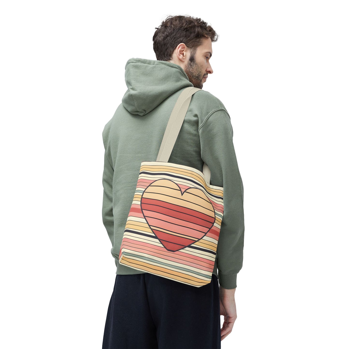 Vintage Heart Stripe Shoulder Tote