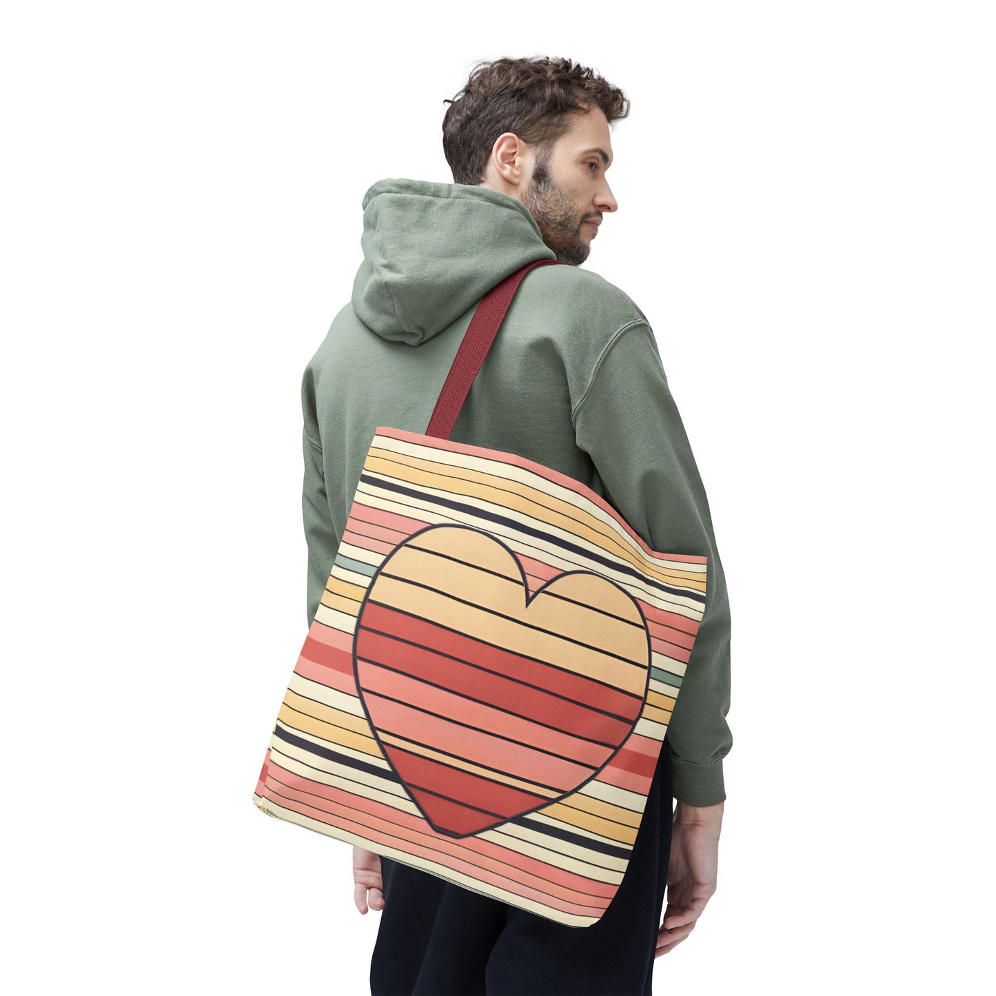 Vintage Heart Stripe Shoulder Tote