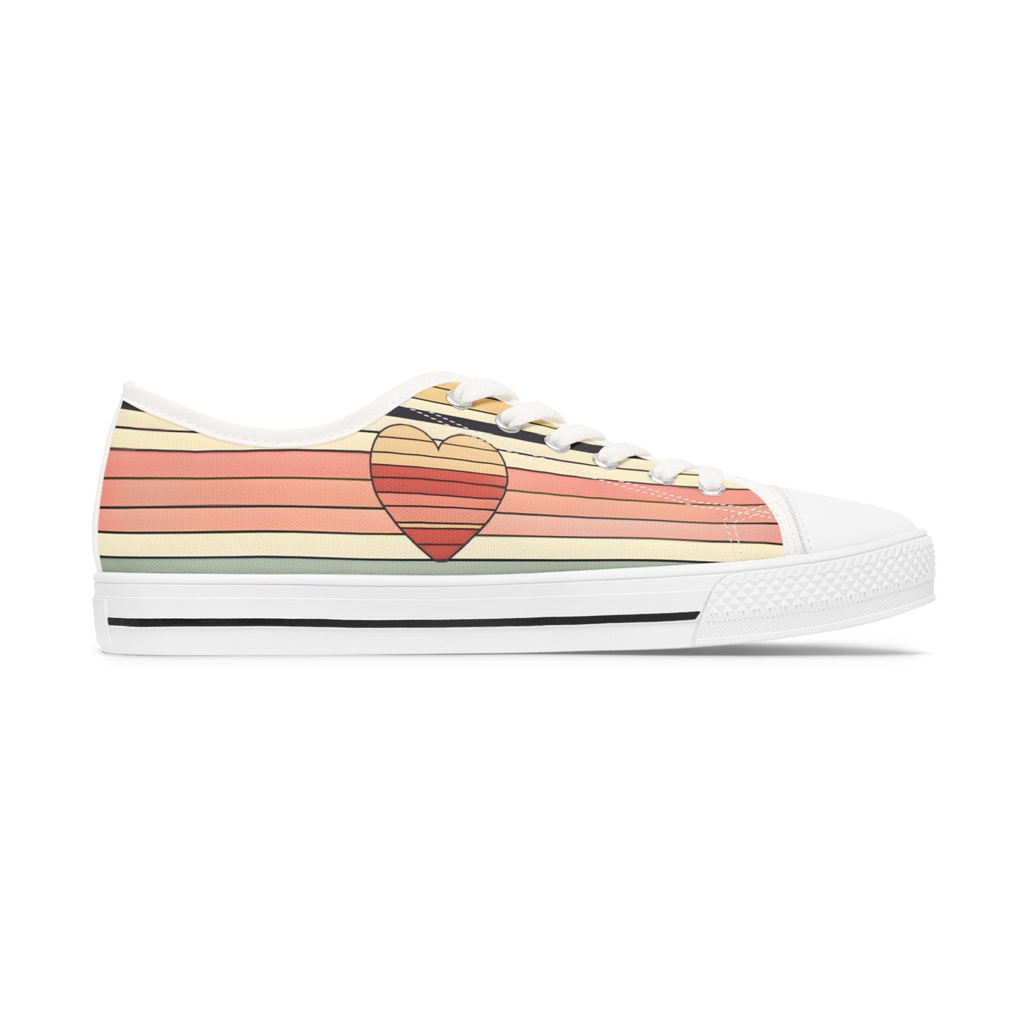 Women's Valentine's Day Retro Heart Stripe Low Top Sneakers