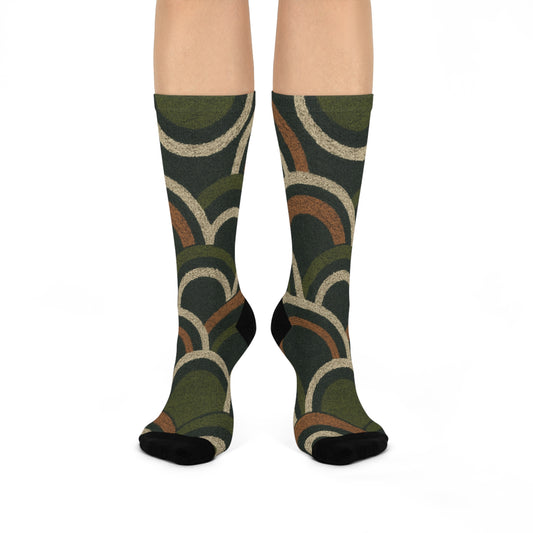 Boho Deco Olive Scallop Crew Socks