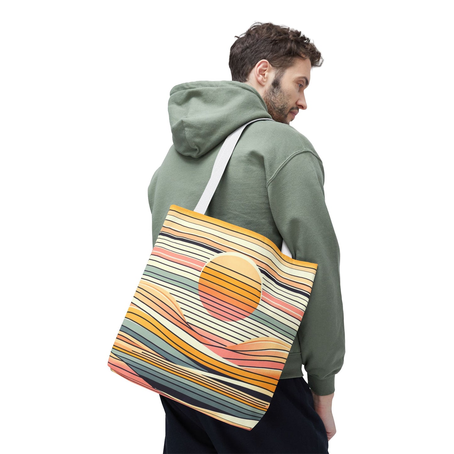 Retro Sunset Stripe Shoulder Tote