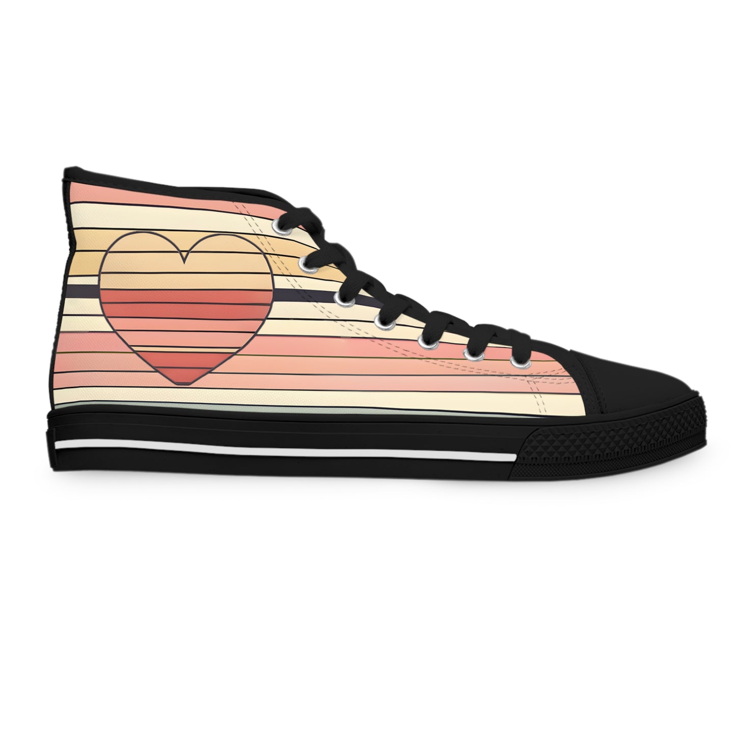 Women's Valentine's Day Retro Heart Stripe High Top Sneakers