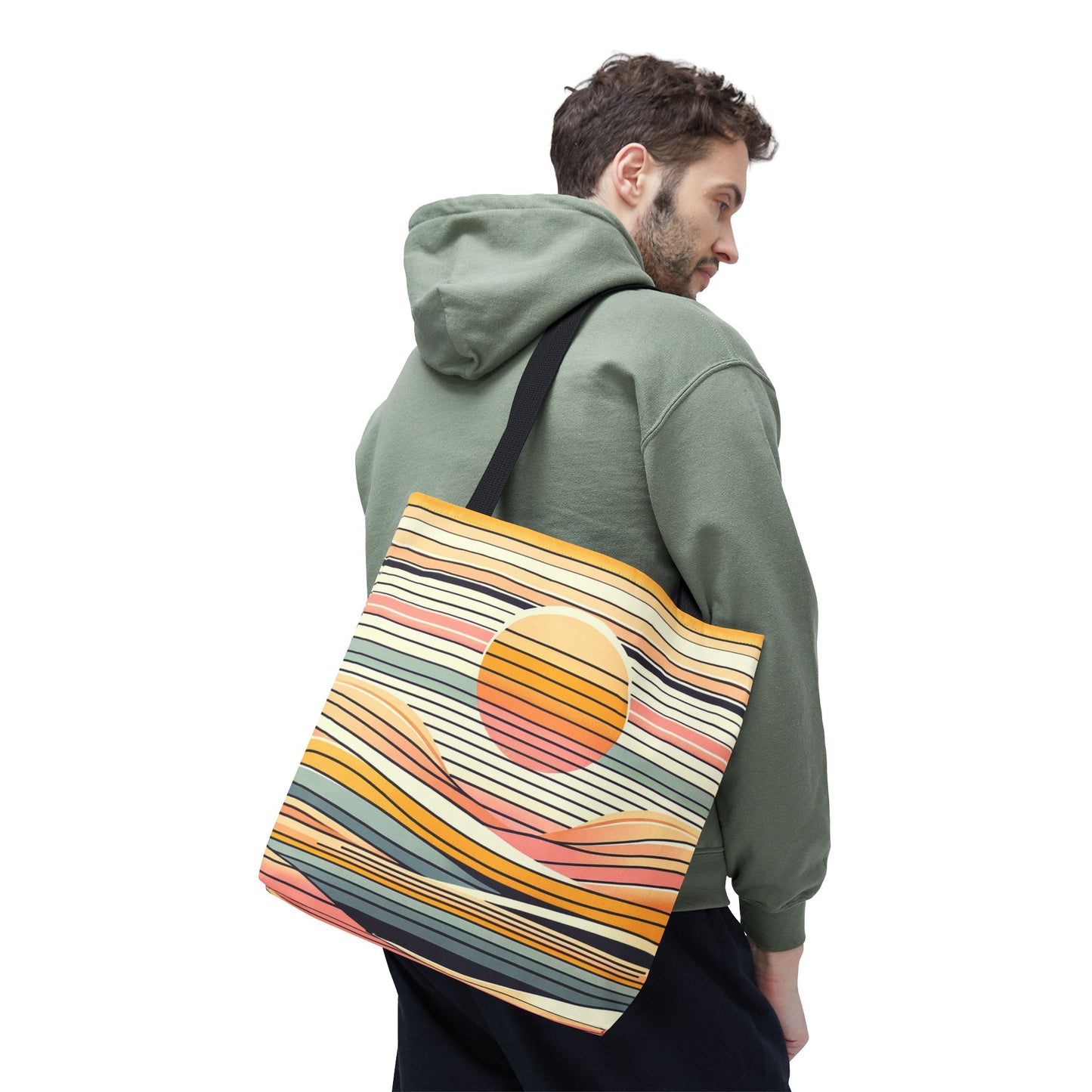 Retro Sunset Stripe Shoulder Tote