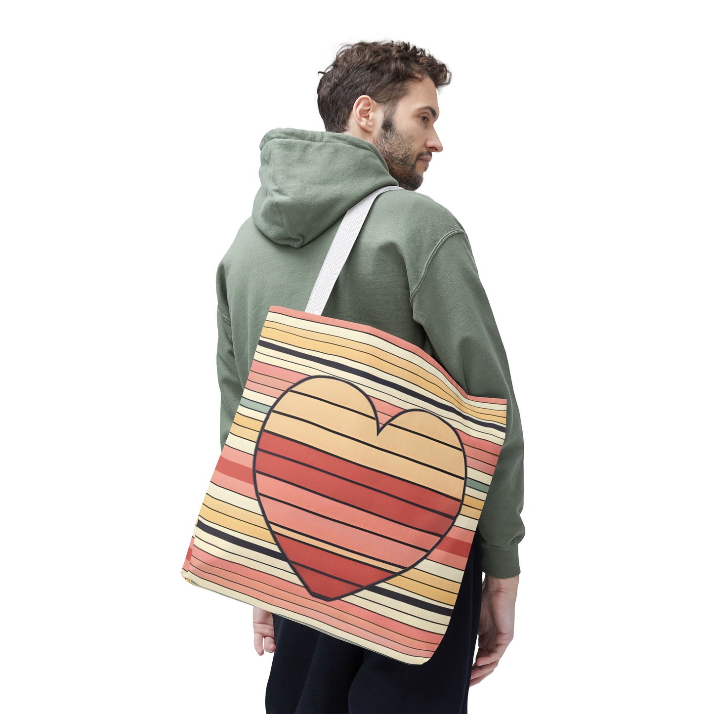 Vintage Heart Stripe Shoulder Tote