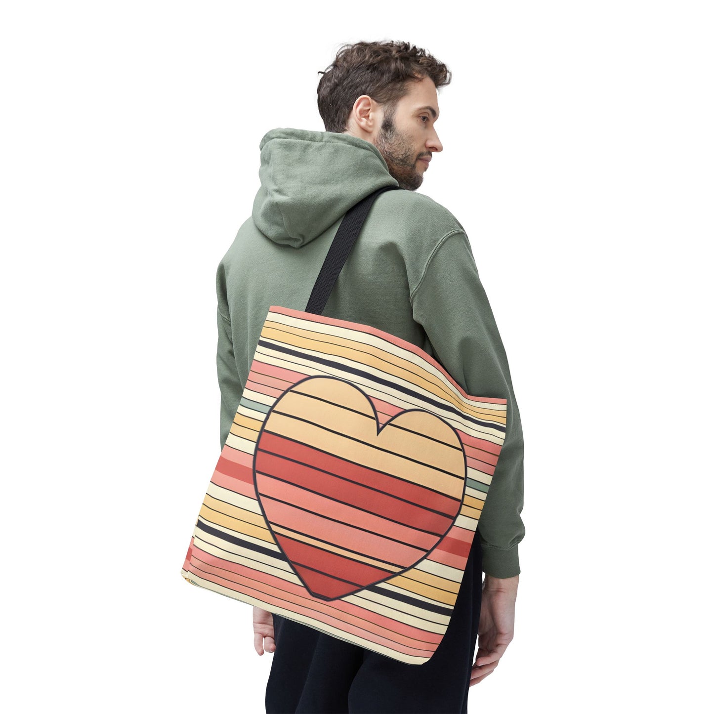 Vintage Heart Stripe Shoulder Tote